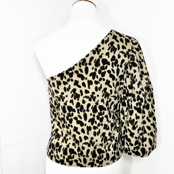 Róhe Leopard One Shoulder Pleated Puff Statement Sleeve Blouse, ROHE, XS, 34 - Picture 8 of 12